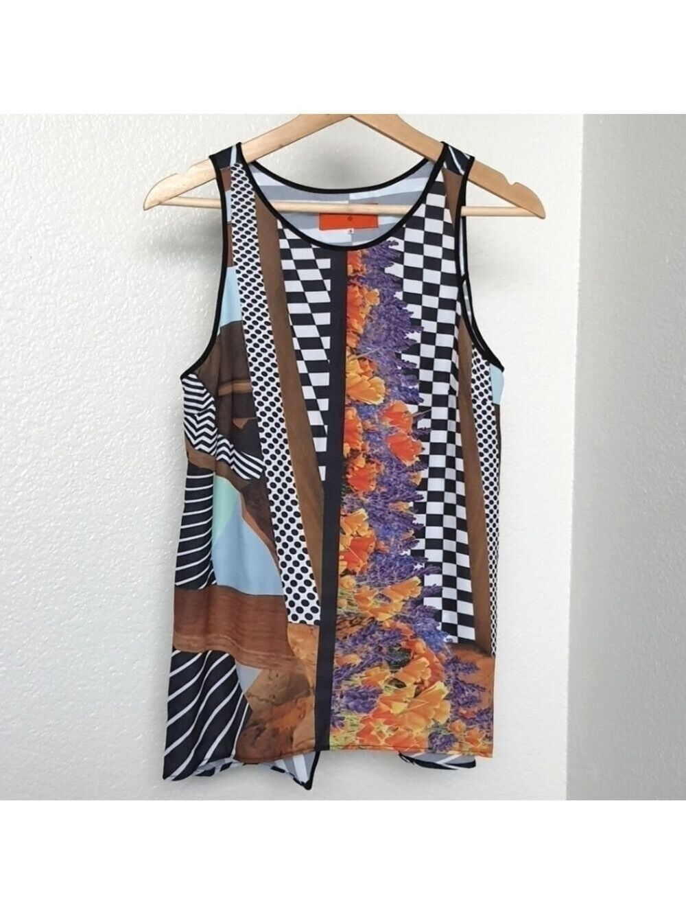 Clover Canyon Tank Top Multi Checkered Floral Stripe Sleeveless